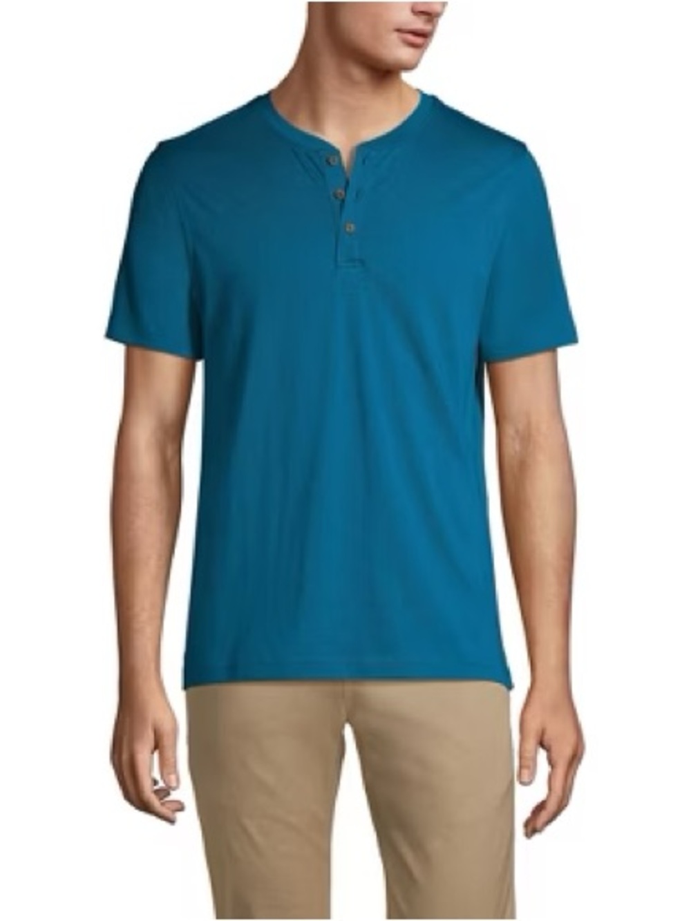 Lands' End Men's Teal Short-Sleeve Supima Jersey Henley